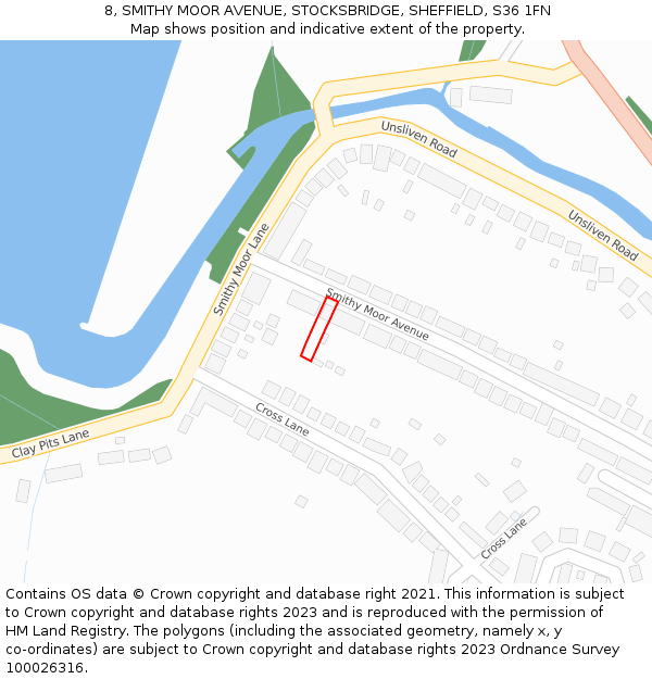 8, SMITHY MOOR AVENUE, STOCKSBRIDGE, SHEFFIELD, S36 1FN: Location map and indicative extent of plot