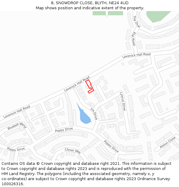 8, SNOWDROP CLOSE, BLYTH, NE24 4UD: Location map and indicative extent of plot