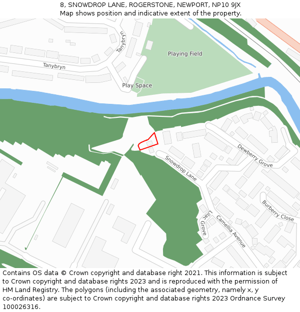 8, SNOWDROP LANE, ROGERSTONE, NEWPORT, NP10 9JX: Location map and indicative extent of plot