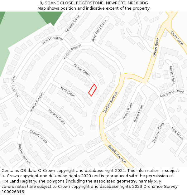 8, SOANE CLOSE, ROGERSTONE, NEWPORT, NP10 0BG: Location map and indicative extent of plot