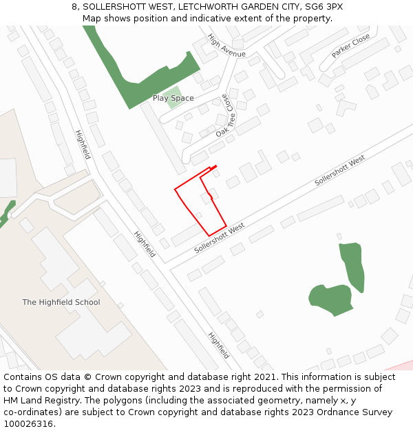 8, SOLLERSHOTT WEST, LETCHWORTH GARDEN CITY, SG6 3PX: Location map and indicative extent of plot