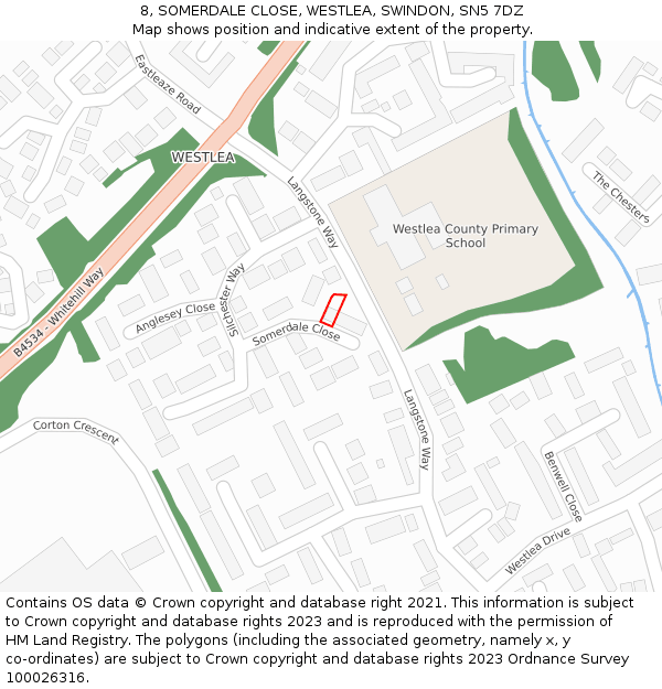 8, SOMERDALE CLOSE, WESTLEA, SWINDON, SN5 7DZ: Location map and indicative extent of plot