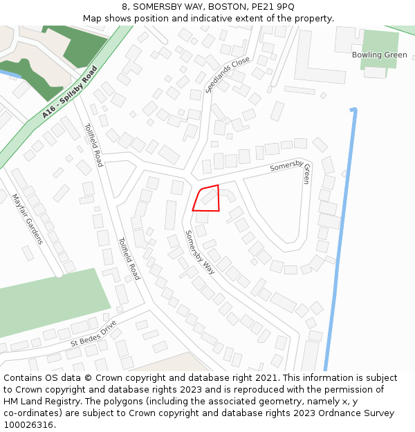 8, SOMERSBY WAY, BOSTON, PE21 9PQ: Location map and indicative extent of plot