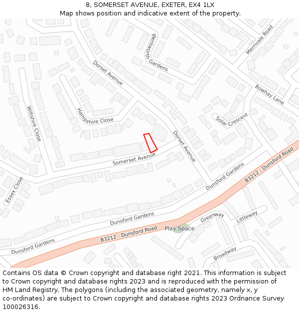 8, SOMERSET AVENUE, EXETER, EX4 1LX: Location map and indicative extent of plot