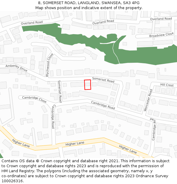 8, SOMERSET ROAD, LANGLAND, SWANSEA, SA3 4PG: Location map and indicative extent of plot