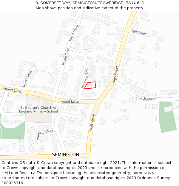 8, SOMERSET WAY, SEMINGTON, TROWBRIDGE, BA14 6LD: Location map and indicative extent of plot