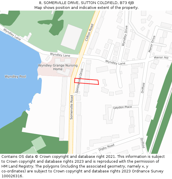 8, SOMERVILLE DRIVE, SUTTON COLDFIELD, B73 6JB: Location map and indicative extent of plot