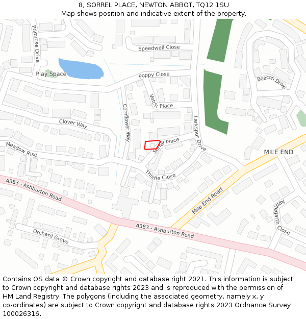 8, SORREL PLACE, NEWTON ABBOT, TQ12 1SU: Location map and indicative extent of plot