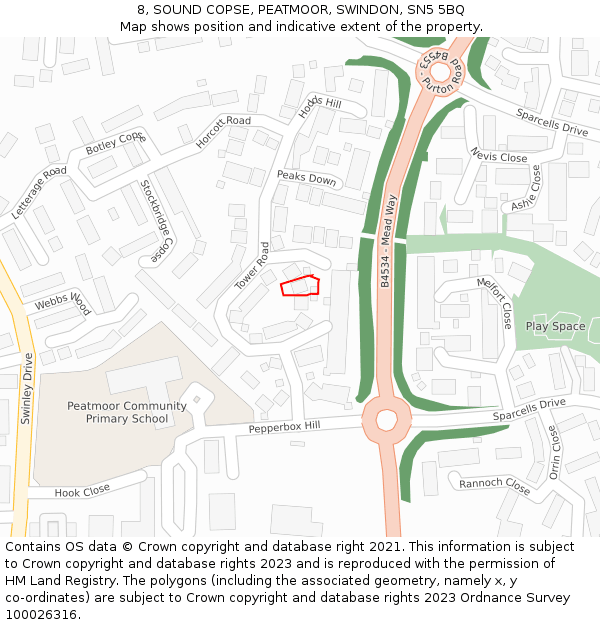 8, SOUND COPSE, PEATMOOR, SWINDON, SN5 5BQ: Location map and indicative extent of plot