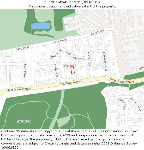8, SOUR MEAD, BRISTOL, BS16 1GD: Location map and indicative extent of plot