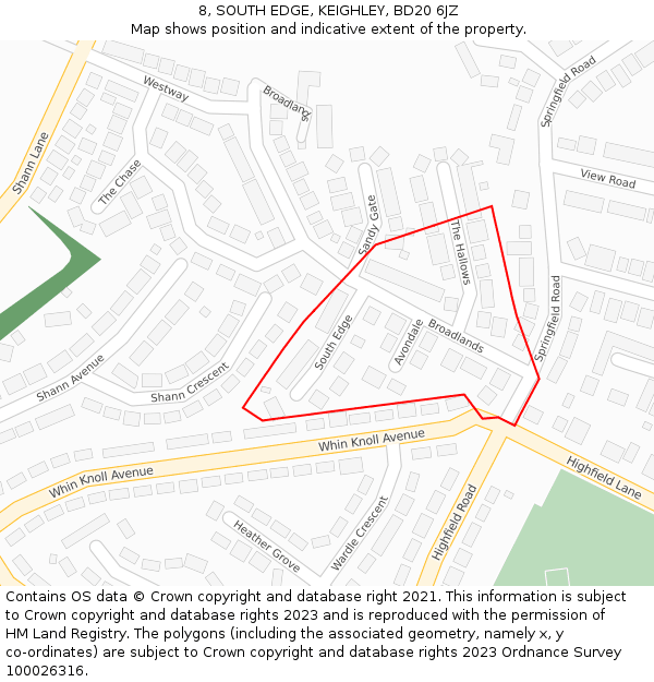 8, SOUTH EDGE, KEIGHLEY, BD20 6JZ: Location map and indicative extent of plot