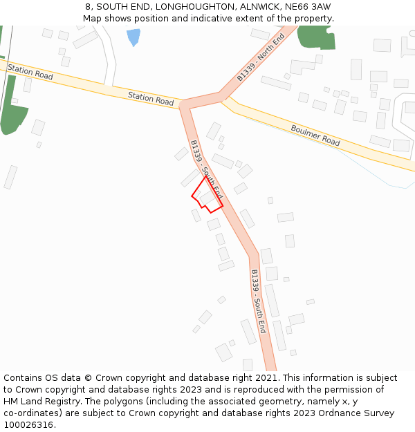 8, SOUTH END, LONGHOUGHTON, ALNWICK, NE66 3AW: Location map and indicative extent of plot