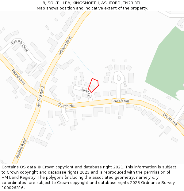 8, SOUTH LEA, KINGSNORTH, ASHFORD, TN23 3EH: Location map and indicative extent of plot