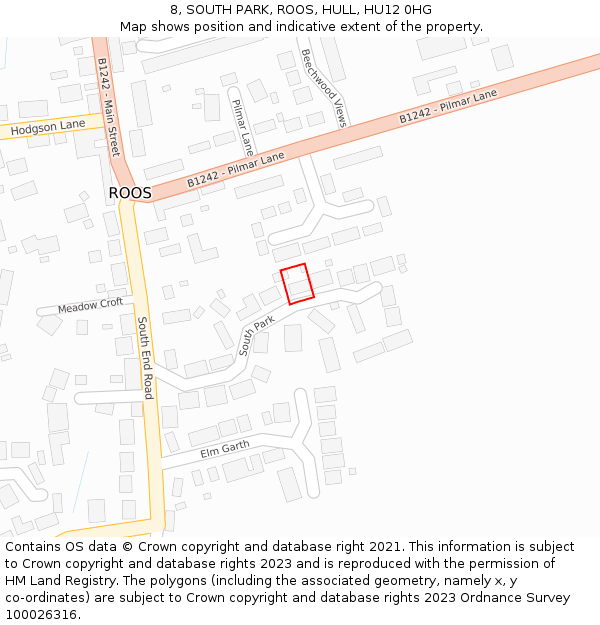 8, SOUTH PARK, ROOS, HULL, HU12 0HG: Location map and indicative extent of plot