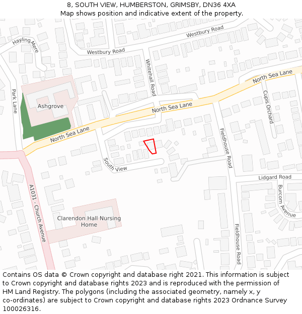 8, SOUTH VIEW, HUMBERSTON, GRIMSBY, DN36 4XA: Location map and indicative extent of plot