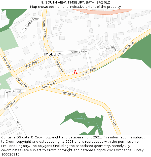 8, SOUTH VIEW, TIMSBURY, BATH, BA2 0LZ: Location map and indicative extent of plot