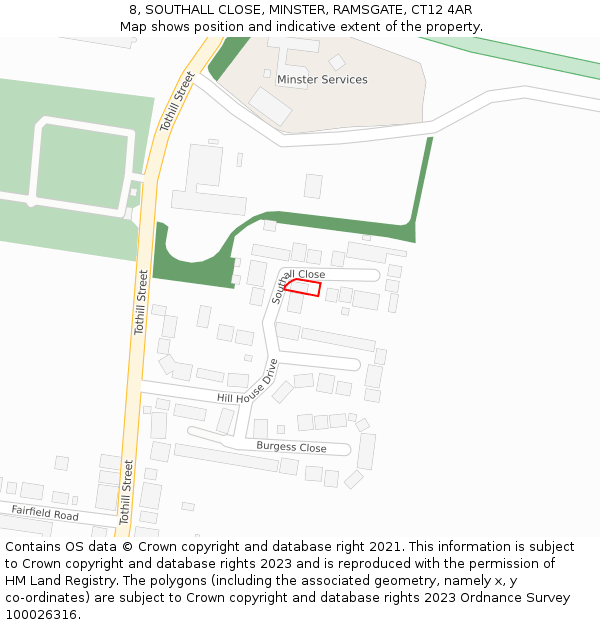 8, SOUTHALL CLOSE, MINSTER, RAMSGATE, CT12 4AR: Location map and indicative extent of plot