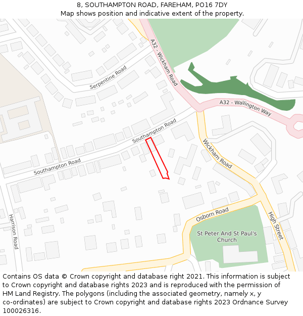 8, SOUTHAMPTON ROAD, FAREHAM, PO16 7DY: Location map and indicative extent of plot