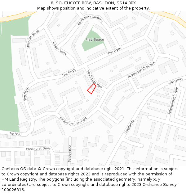 8, SOUTHCOTE ROW, BASILDON, SS14 3PX: Location map and indicative extent of plot