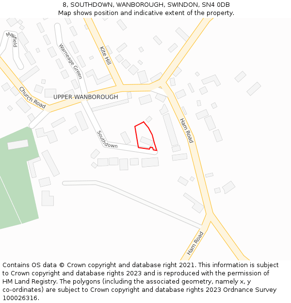 8, SOUTHDOWN, WANBOROUGH, SWINDON, SN4 0DB: Location map and indicative extent of plot