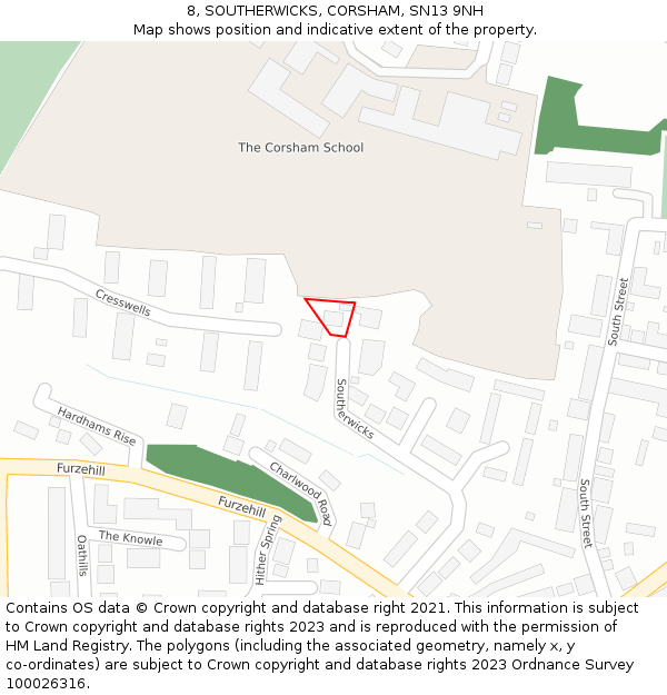 8, SOUTHERWICKS, CORSHAM, SN13 9NH: Location map and indicative extent of plot