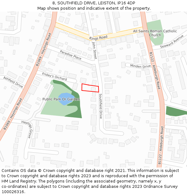 8, SOUTHFIELD DRIVE, LEISTON, IP16 4DP: Location map and indicative extent of plot