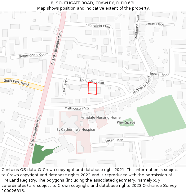 8, SOUTHGATE ROAD, CRAWLEY, RH10 6BL: Location map and indicative extent of plot