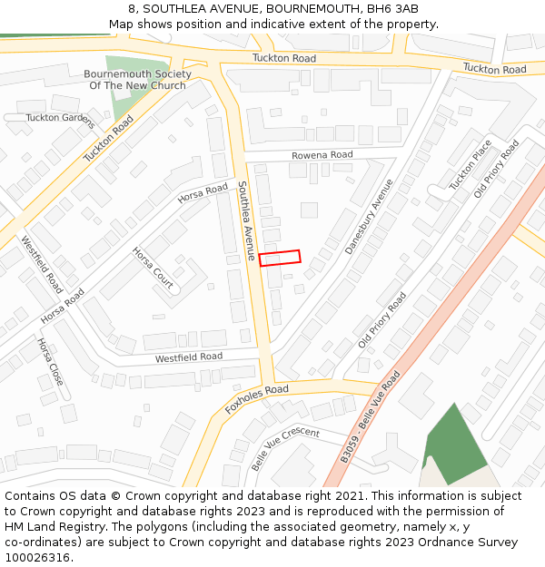 8, SOUTHLEA AVENUE, BOURNEMOUTH, BH6 3AB: Location map and indicative extent of plot