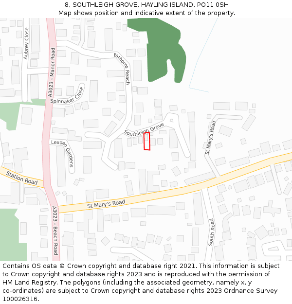 8, SOUTHLEIGH GROVE, HAYLING ISLAND, PO11 0SH: Location map and indicative extent of plot