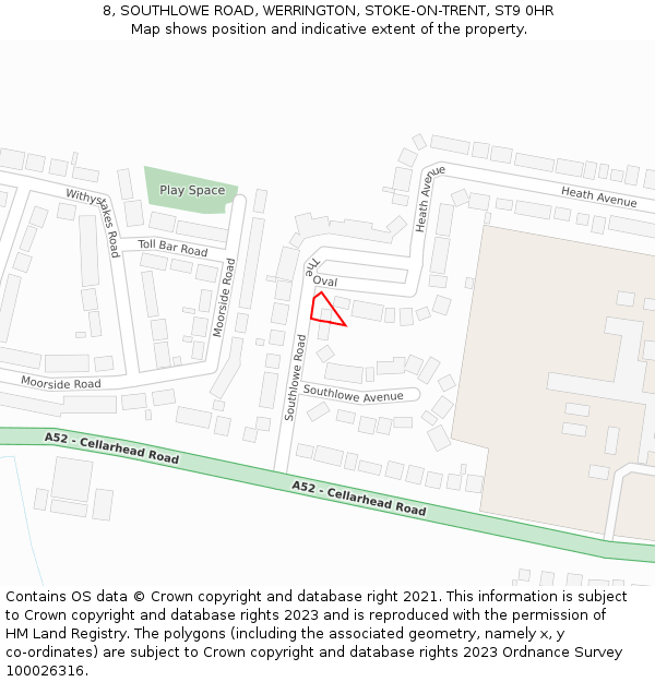 8, SOUTHLOWE ROAD, WERRINGTON, STOKE-ON-TRENT, ST9 0HR: Location map and indicative extent of plot