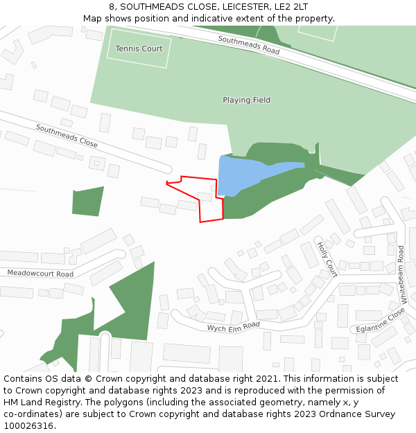 8, SOUTHMEADS CLOSE, LEICESTER, LE2 2LT: Location map and indicative extent of plot