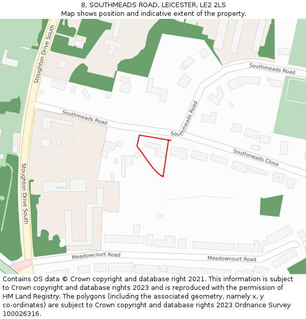 8, SOUTHMEADS ROAD, LEICESTER, LE2 2LS: Location map and indicative extent of plot