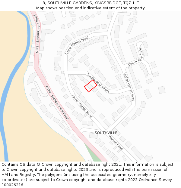 8, SOUTHVILLE GARDENS, KINGSBRIDGE, TQ7 1LE: Location map and indicative extent of plot