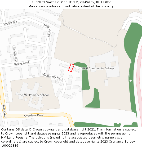 8, SOUTHWATER CLOSE, IFIELD, CRAWLEY, RH11 0EY: Location map and indicative extent of plot