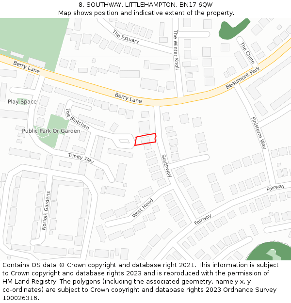 8, SOUTHWAY, LITTLEHAMPTON, BN17 6QW: Location map and indicative extent of plot