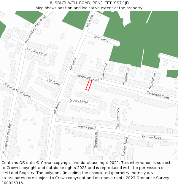 8, SOUTHWELL ROAD, BENFLEET, SS7 1JB: Location map and indicative extent of plot