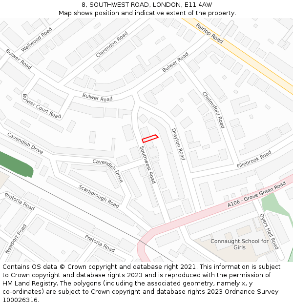 8, SOUTHWEST ROAD, LONDON, E11 4AW: Location map and indicative extent of plot