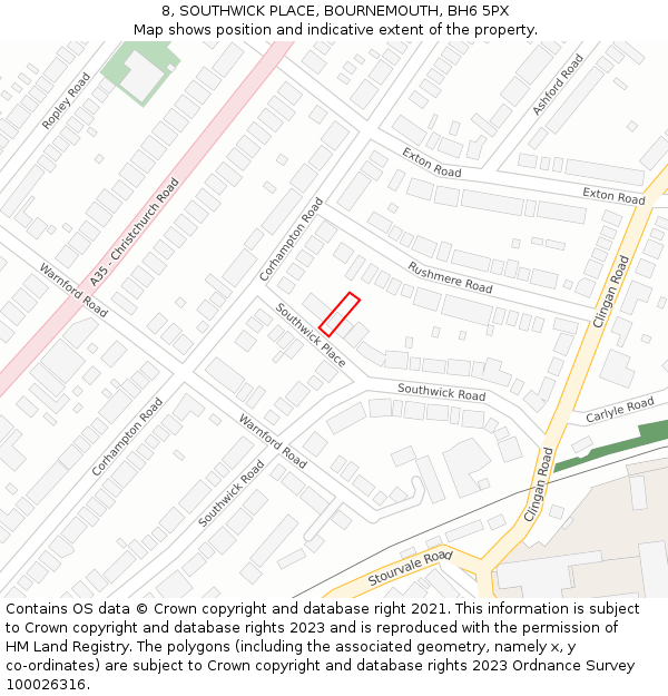 8, SOUTHWICK PLACE, BOURNEMOUTH, BH6 5PX: Location map and indicative extent of plot