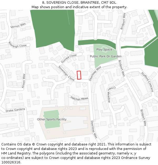 8, SOVEREIGN CLOSE, BRAINTREE, CM7 9DL: Location map and indicative extent of plot