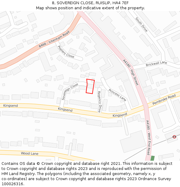 8, SOVEREIGN CLOSE, RUISLIP, HA4 7EF: Location map and indicative extent of plot