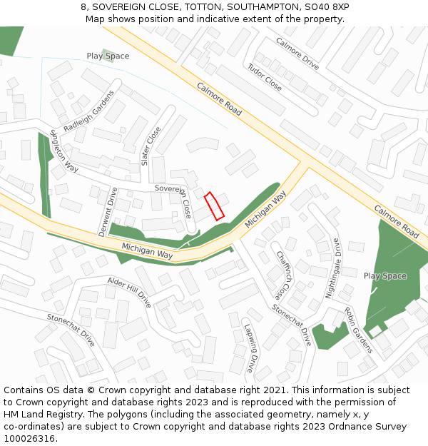 8, SOVEREIGN CLOSE, TOTTON, SOUTHAMPTON, SO40 8XP: Location map and indicative extent of plot