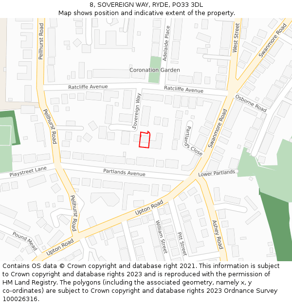 8, SOVEREIGN WAY, RYDE, PO33 3DL: Location map and indicative extent of plot