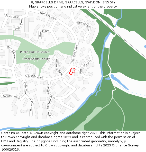 8, SPARCELLS DRIVE, SPARCELLS, SWINDON, SN5 5FY: Location map and indicative extent of plot