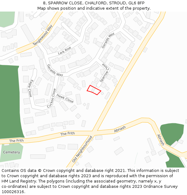 8, SPARROW CLOSE, CHALFORD, STROUD, GL6 8FP: Location map and indicative extent of plot