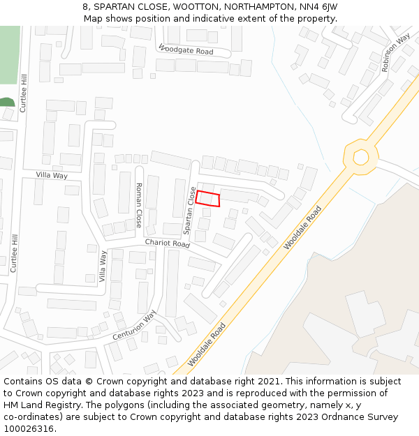 8, SPARTAN CLOSE, WOOTTON, NORTHAMPTON, NN4 6JW: Location map and indicative extent of plot