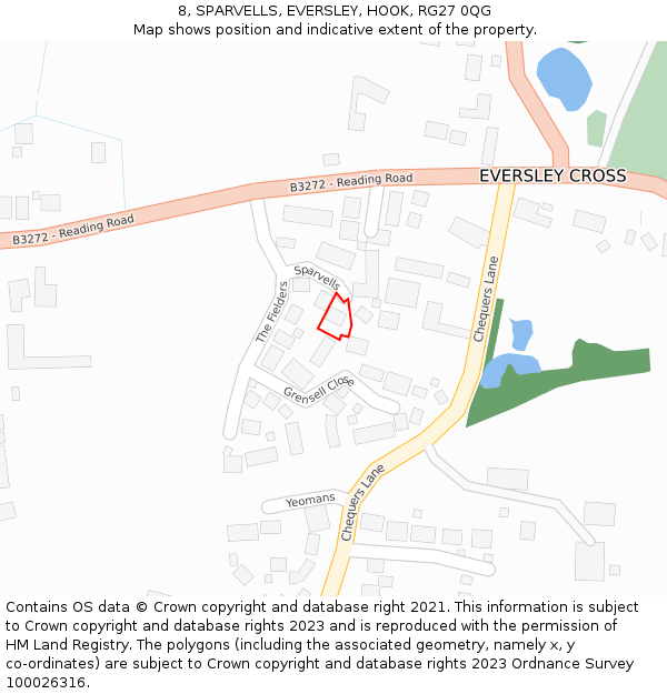 8, SPARVELLS, EVERSLEY, HOOK, RG27 0QG: Location map and indicative extent of plot