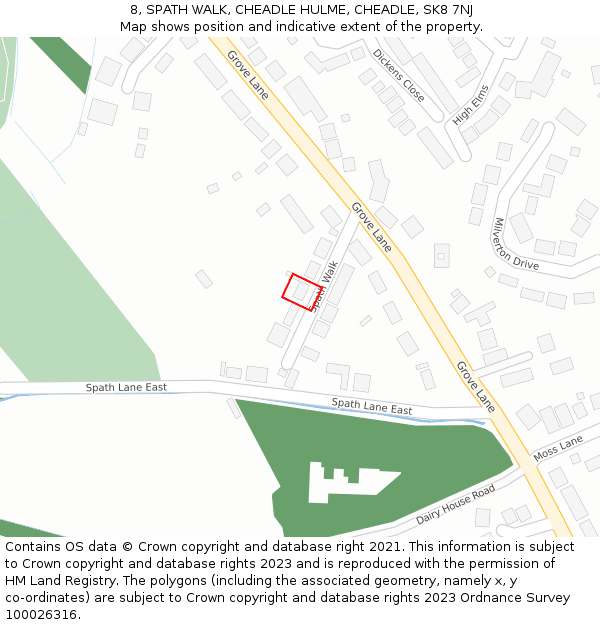8, SPATH WALK, CHEADLE HULME, CHEADLE, SK8 7NJ: Location map and indicative extent of plot
