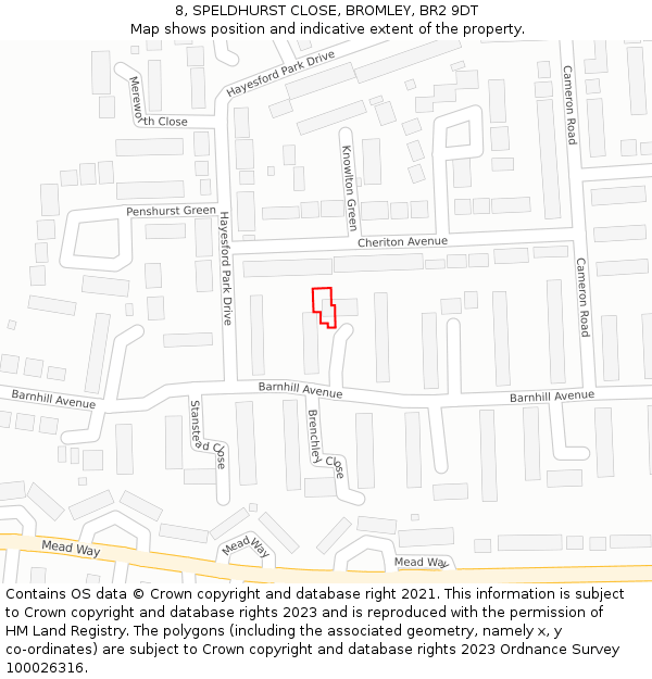 8, SPELDHURST CLOSE, BROMLEY, BR2 9DT: Location map and indicative extent of plot