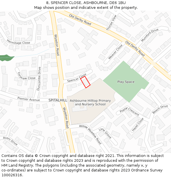 8, SPENCER CLOSE, ASHBOURNE, DE6 1BU: Location map and indicative extent of plot