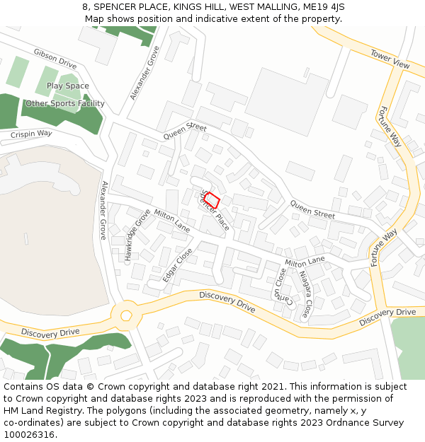 8, SPENCER PLACE, KINGS HILL, WEST MALLING, ME19 4JS: Location map and indicative extent of plot